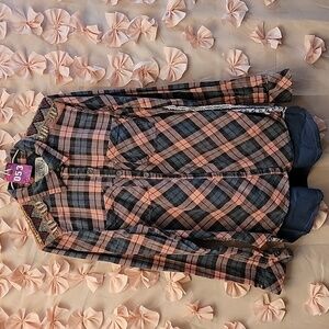 GIRL KRAZY KAT Plaid Raw Edge Beaded Shirt